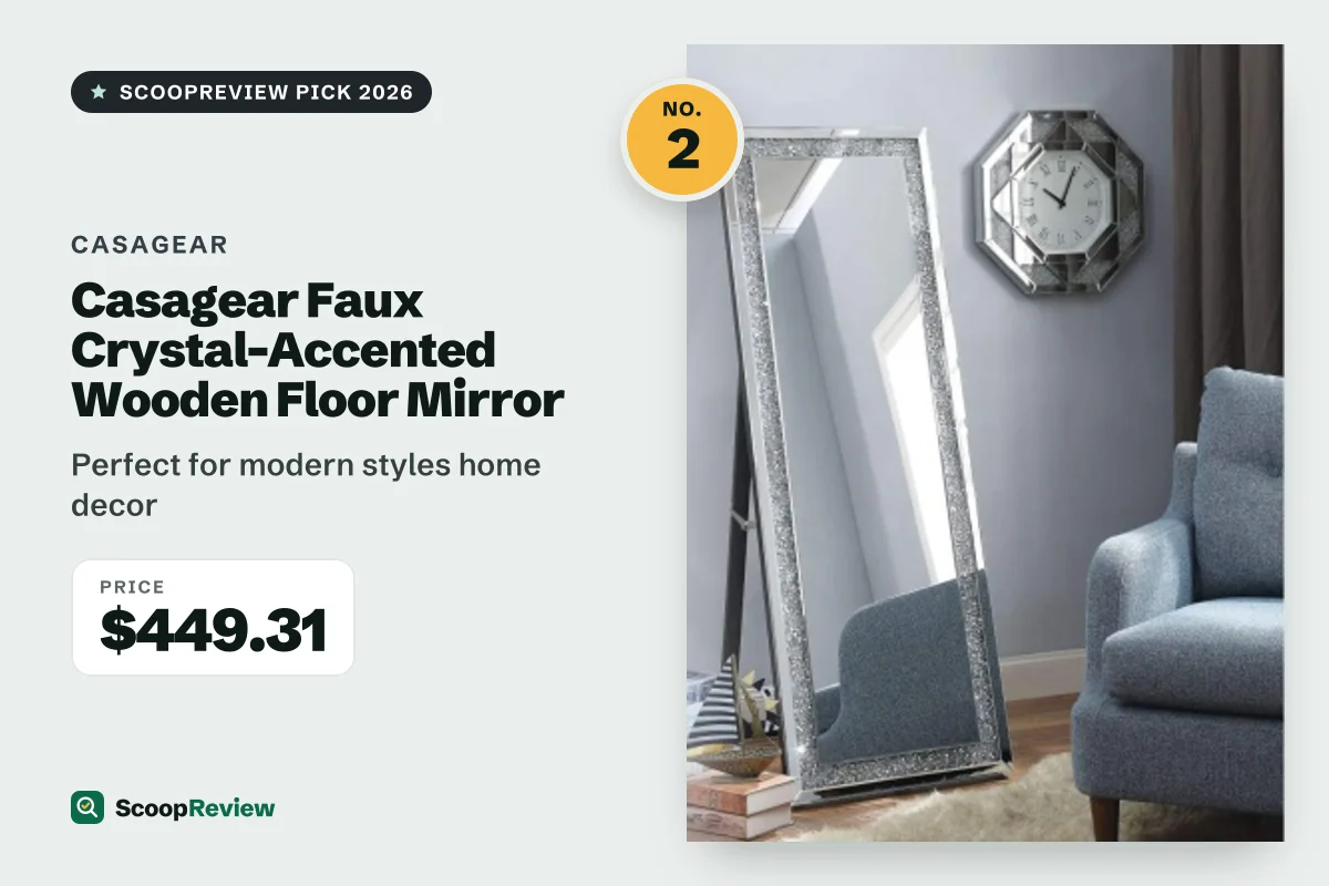 Casagear Faux Crystal-Accented Wooden Floor Mirror – Perfect for modern styles home decor