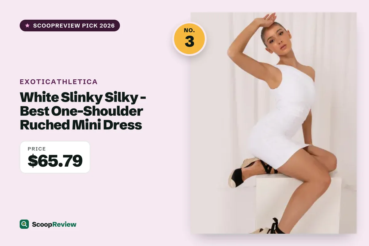 White Slinky Silky - Best One-Shoulder Ruched Mini Dress