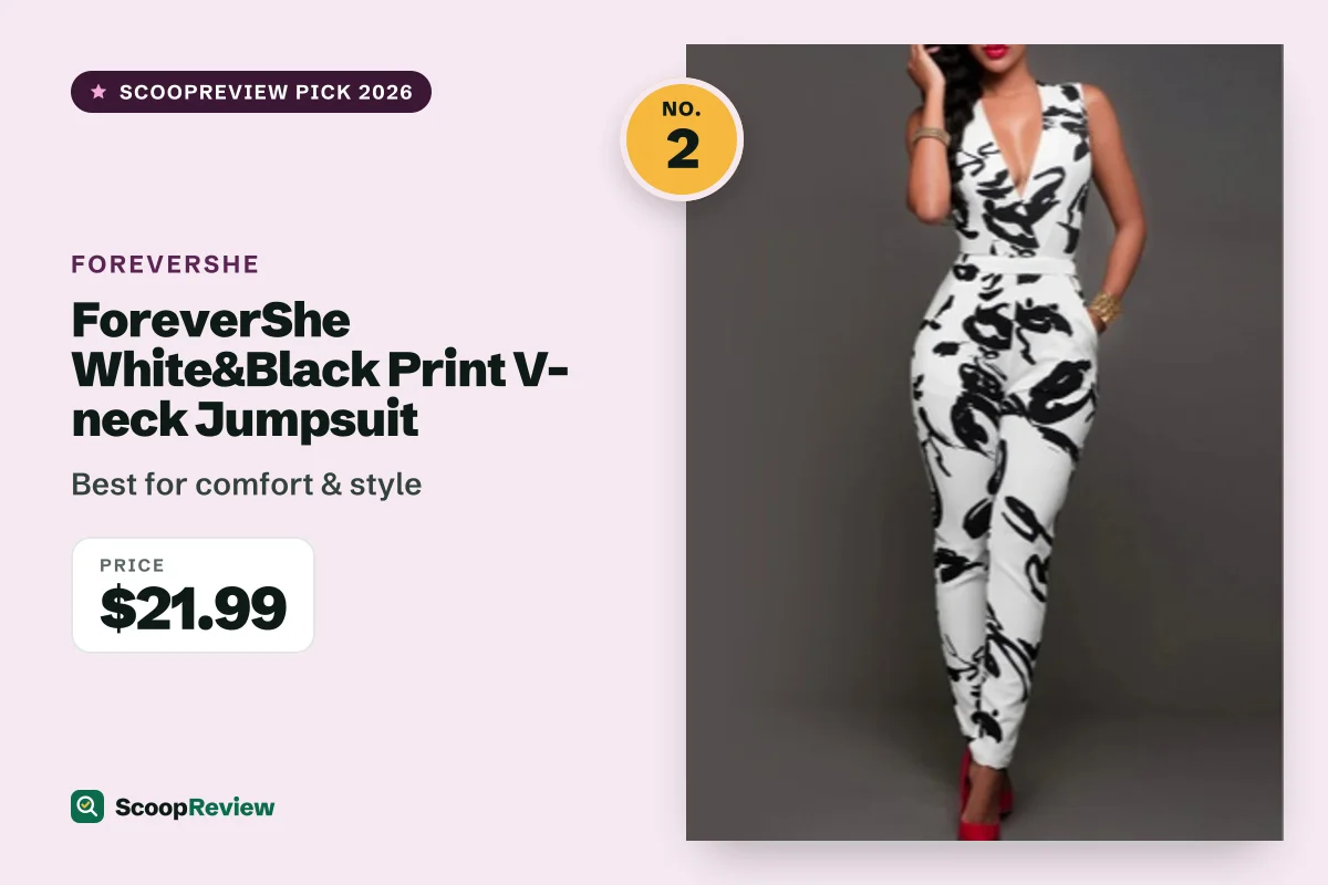 ForeverShe White&Black Print V-neck Jumpsuit – Best for comfort & style
