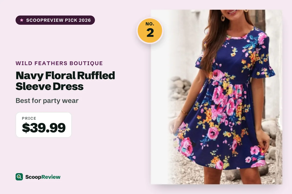 Navy Floral Ruffled Sleeve Dress – Best for party wear